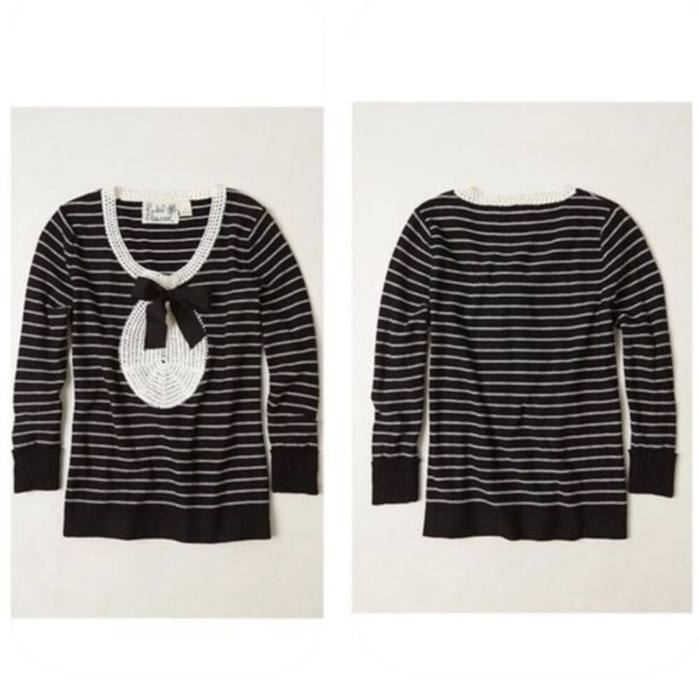 Anthropologie Field Flower Keepsake Pullover Black White Striped size small